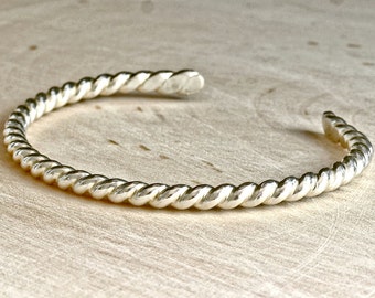 Sterling Silver Twisted Wire Cuff Bracelet - Solid 925 BR064
