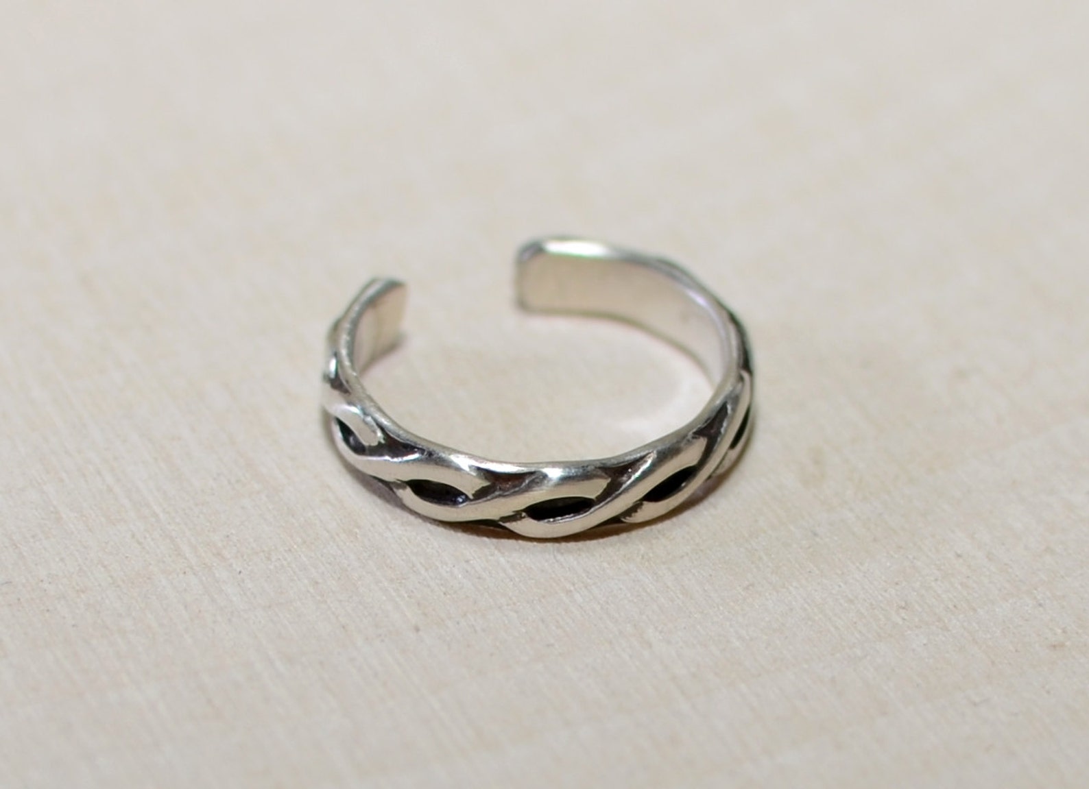 Sterling Silver Toe Ring With Patina Enchanced Braided Pattern - Solid ...
