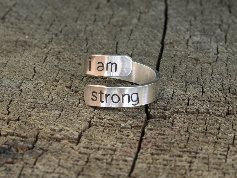 I am Strong Sterling Silver Wrap Ring 925 Inspirational and Empowering Bypass Ring image 4