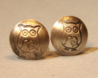 Sterling Silver Owl Stud Earrings with Extra Hoot - Solid 925 ER2671