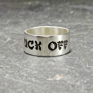 Sterling silver f&#39;ck off ring in Geisha font - Solid 925 RG771