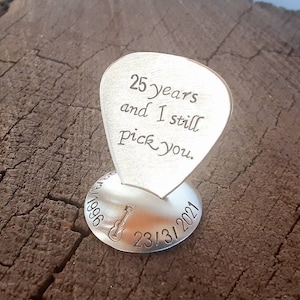 Sterling silver guitar pick with stand silver anniversary 25th anniversary image 1