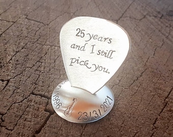 Handmade Sterling Silver Guitar Pick with Stand – 25th Anniversary Gift