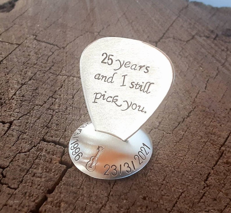 Sterling silver guitar pick with stand silver anniversary 25th anniversary image 1