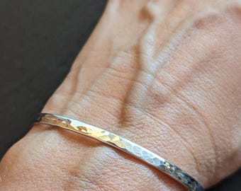Dainty Sterling silver cuff Bracelet forged from round wire - Solid 925 BR091