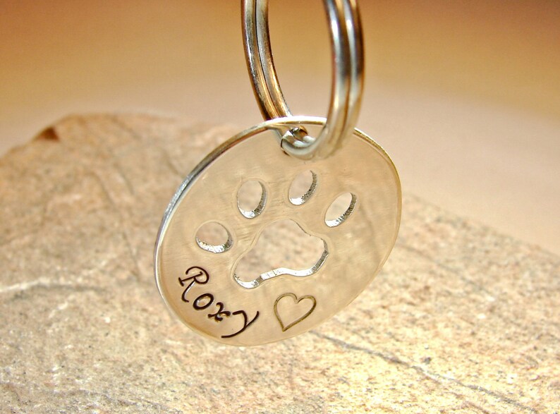 Sterling silver dog tag with handsawed paw cut out and personalized name 925 DT404 image 4