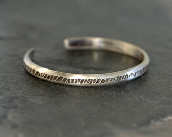 Sterling silver cuff bracelet with a rustic hammered texture for men and women - heavy