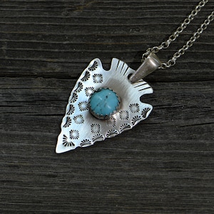 Sterling silver and turquoise arrowhead necklace - Kingman mine turquoise
