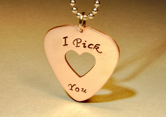 Copper I Pick You Guitar Pick Necklace With Heart Cut Out NL249 Etsy UK