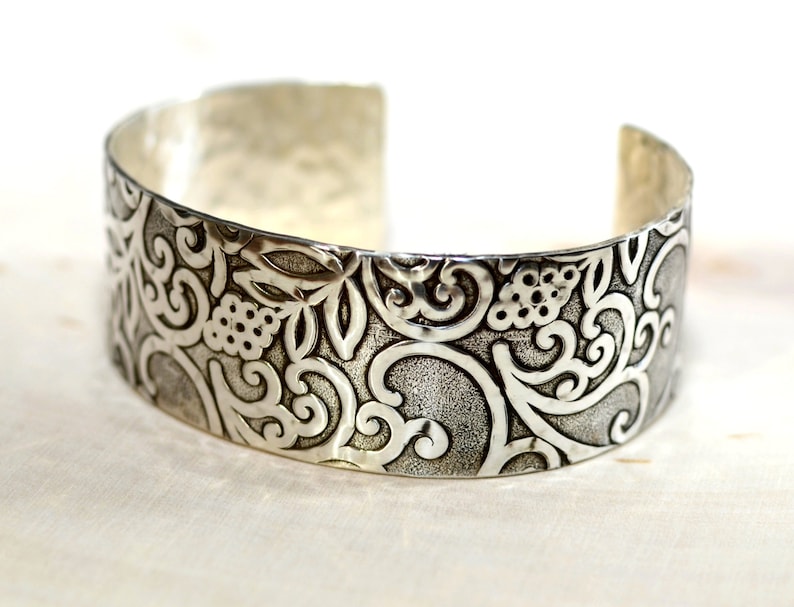Sterling Silver Flowers and Vines Hammered Cuff Bracelet Etsy