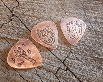 set of 3 copper guitar picks from my artisan pick collection - handmade - stocking stuffer - anniversary gift