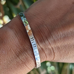 dainty sterling silver angel number 1111 cuff bracelet - dainty hammered cuff - 11:11 number - lucky number - make a wish number