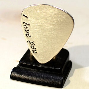 Sterling silver guitar pick - playable with I love you in cursive - silver anniversary gift - silver gift for him - 25th anniversary