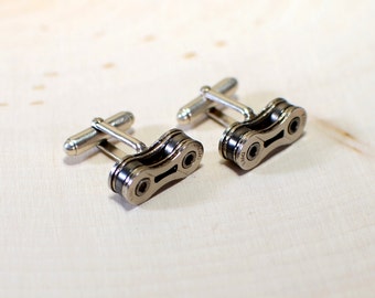 Bicycle Chain Cuff Links with Solid 925 Sterling Silver Torpedo Links - CL096