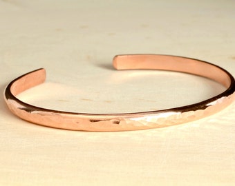 Dainty Hammered Copper Cuff Bracelet with Personalized Inside Engraving for Stacking or Accent Accessory - BR018