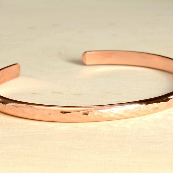Dainty Hammered Copper Cuff Bracelet with Personalized Inside Engraving for Stacking or Accent Accessory - BR018