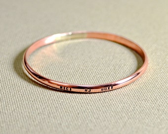 Dainty Copper Bangle with Custom Stamping - BNGL790