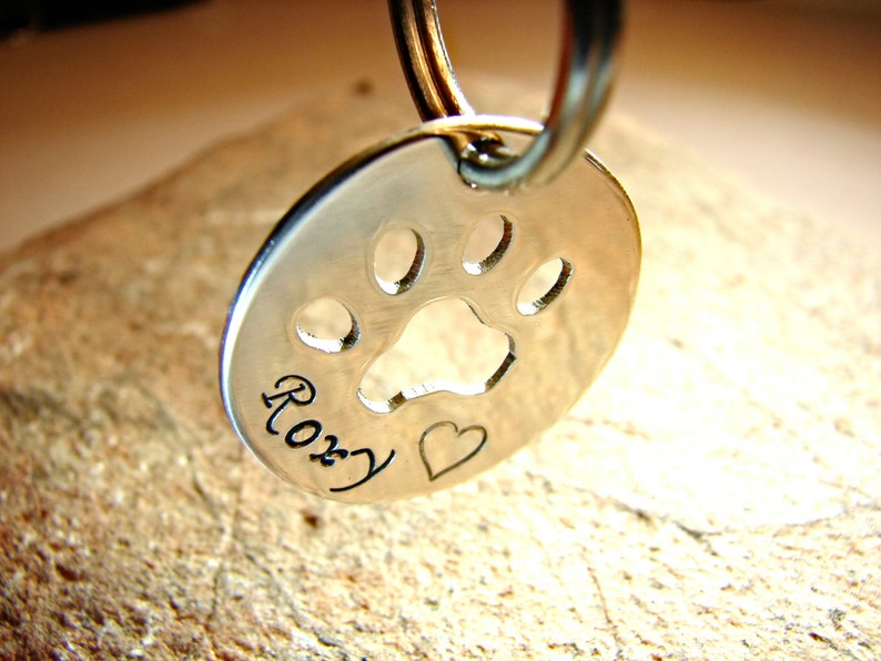 Sterling silver dog tag with handsawed paw cut out and personalized name 925 DT404 image 5