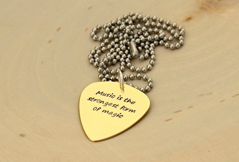 Guitar Pick Necklace in Bronze With Inspirational Quote Etsy