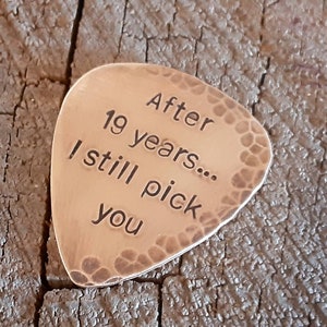 distressed Bronze guitar pick for 8th or 19th anniversary playable anniversary gift christmas gift image 1