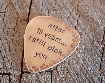 distressed Bronze guitar pick for 8th or 19th anniversary - playable - anniversary gift - christmas gift