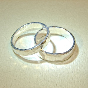 Hammered sterling silver ring set or weddings bands with custom fit and inside engraving by request - RG809