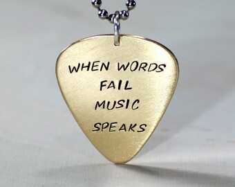 When words fail music speaks bronze guitar pick necklace - NL812
