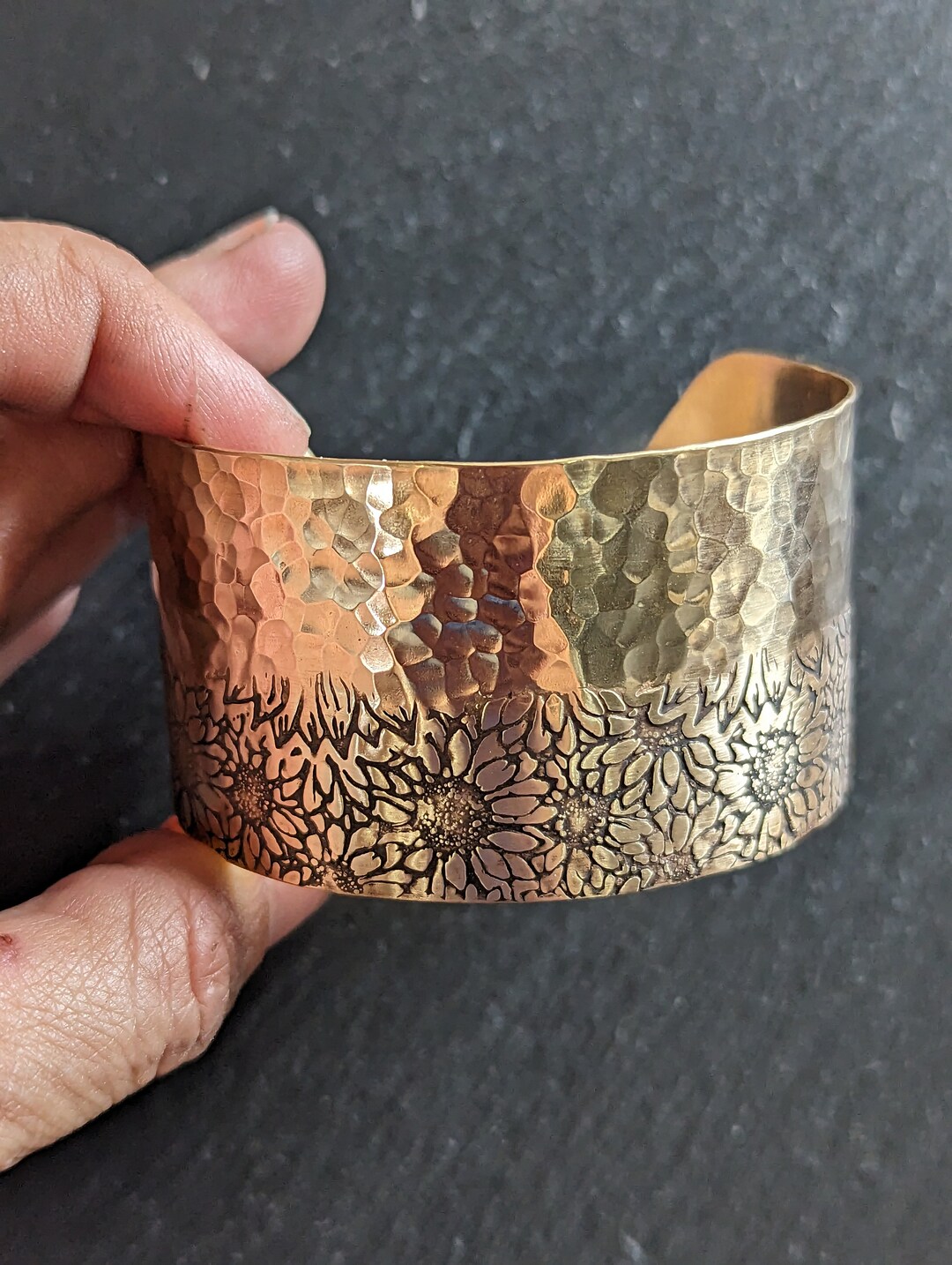 Bordeaux Quartz and Bronze Ornate Cuff Bracelet