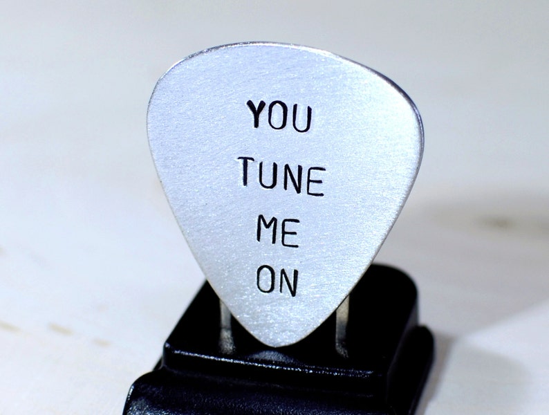 Guitar Pick with You Tune Me On Handmade in Aluminum GP904 image 1