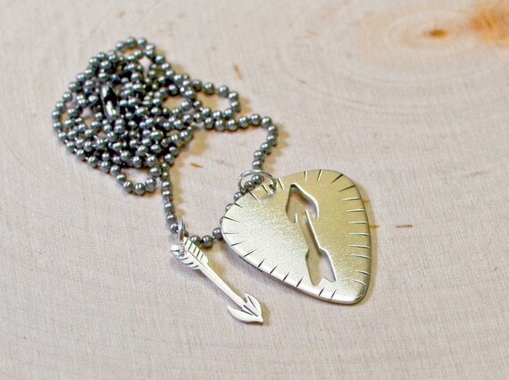 Sterling Silver Guitar Pick Necklace With Handsawed Arrow Charm