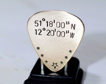 Personalized Latitude and Longitude Coordinates Bronze Guitar Pick - GP559