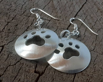 Sterling silver paw print earrings - dangle earrings - gift for dog lovers
