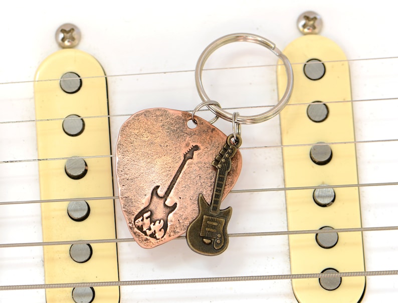 Flaming Guitar Guitar Pick Keychain for a Fiery Guitarist Who Etsy