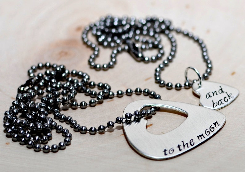 Couples sterling silver guitar pick necklace with heart for Etsy