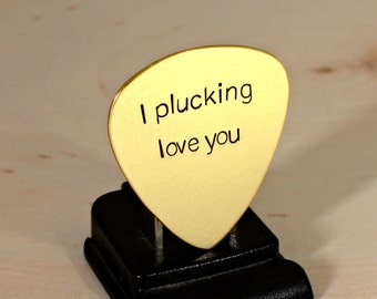 Brass guitar pick with I plucking love you - GP446
