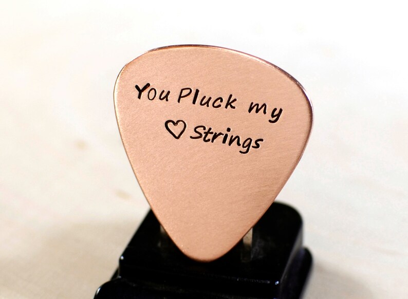 Copper guitar pick with you pluck my heart strings GP800 image 1