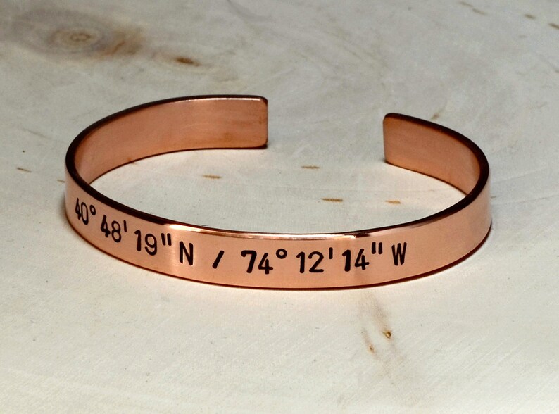 Copper latitude longitude cuff bracelet custom copper cuff back to school BR023 image 4