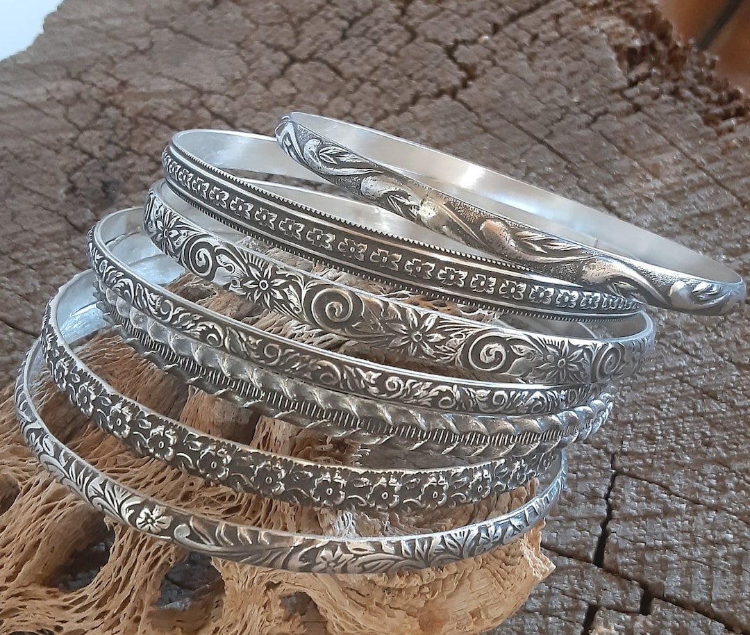 Sterling Silver Bangle Set of 7different Bangles Choose Your Size and Quantity Etsy