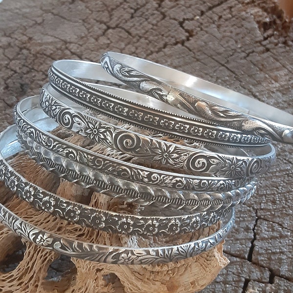 sterling silver bangle set of 7different bangles - choose your size and quantity