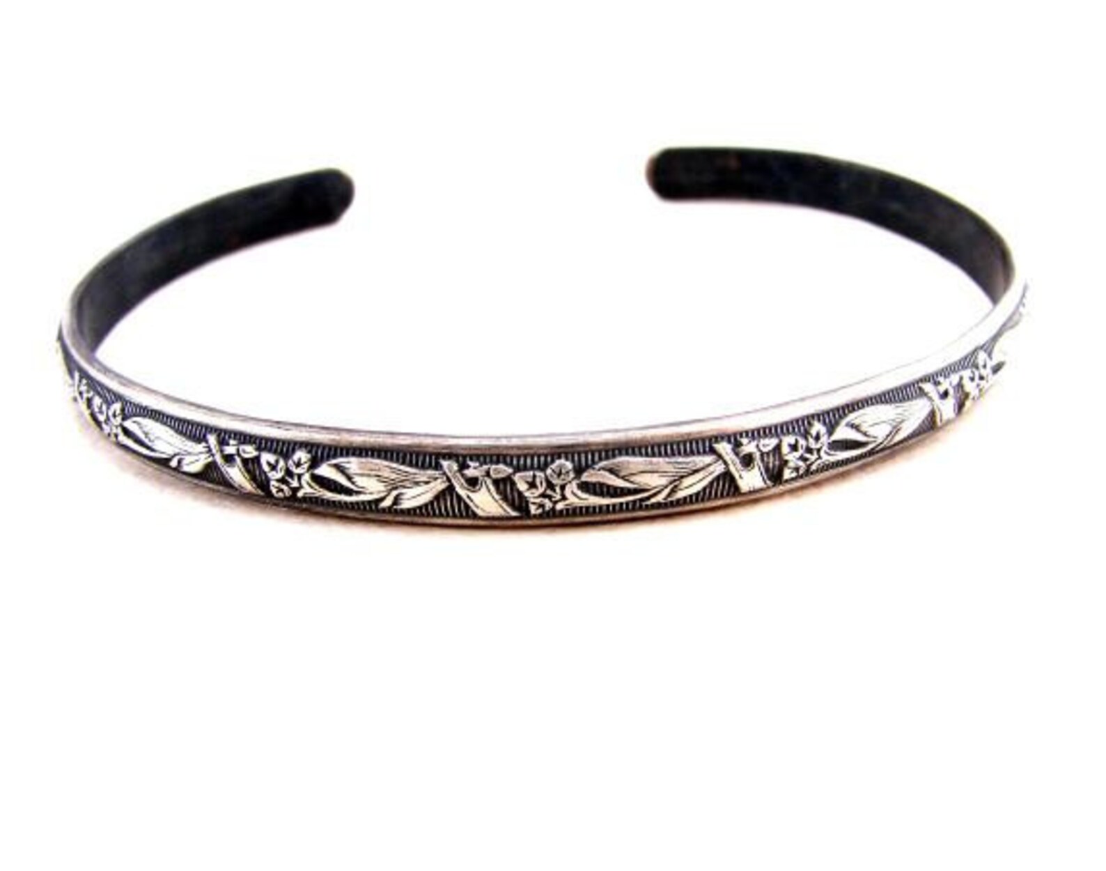 Sterling Silver Cuff Bracelet With Floral Design and Patina Etsy