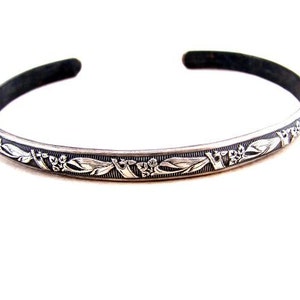 Silver flower cuff bracelet with floral design made from solid sterling silver image 1