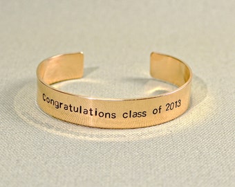 Graduation Cuff Bracelet in Bronze with Personalized Handstamped Message - BR400