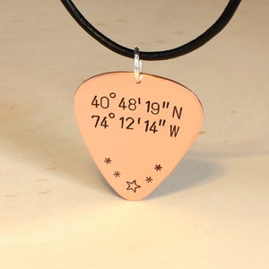 Latitude Longitude Personalized Coordinates Copper Guitar Pick Necklace GP173 image 5