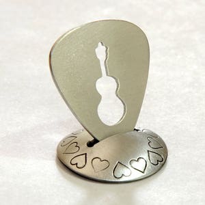 Custom guitar pick with stand - playable personalized guitar pick with guitar cut out - space for your own quote , names or dates