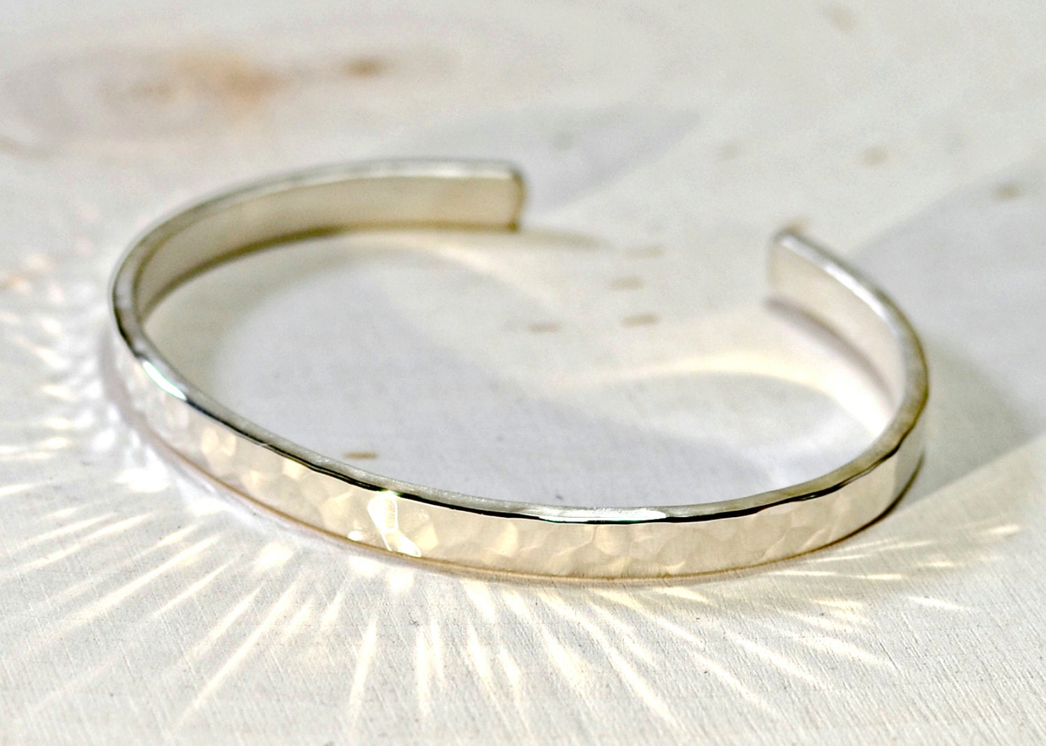 Hammered Sterling Silver Cuff Bracelet With Elegant Radiance - Etsy