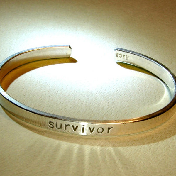 Survivor cuff bracelet in 2mm thick sterling silver - solid 925 BR601