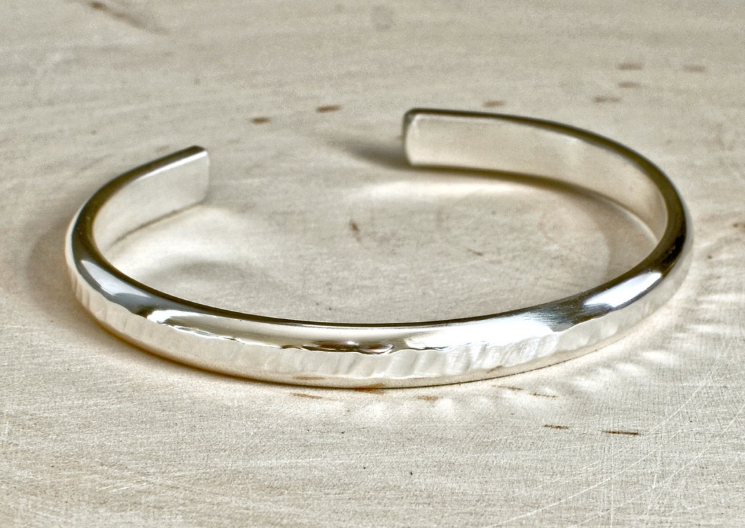 Thick Sterling Silver Cuff Bracelet With Hammered Texture and Sparkly ...