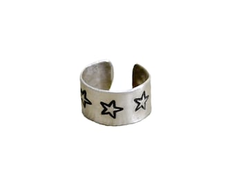 Sterling silver ear cuff Handstamped with Stars - Soild 925 EC102