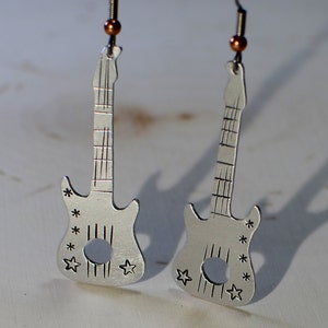 Guitar dangle earrings handcrafted to rock your ears