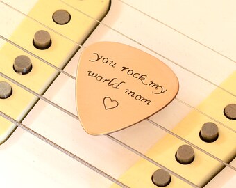 You Rock my World Copper Guitar Pick with Fancy Lettering